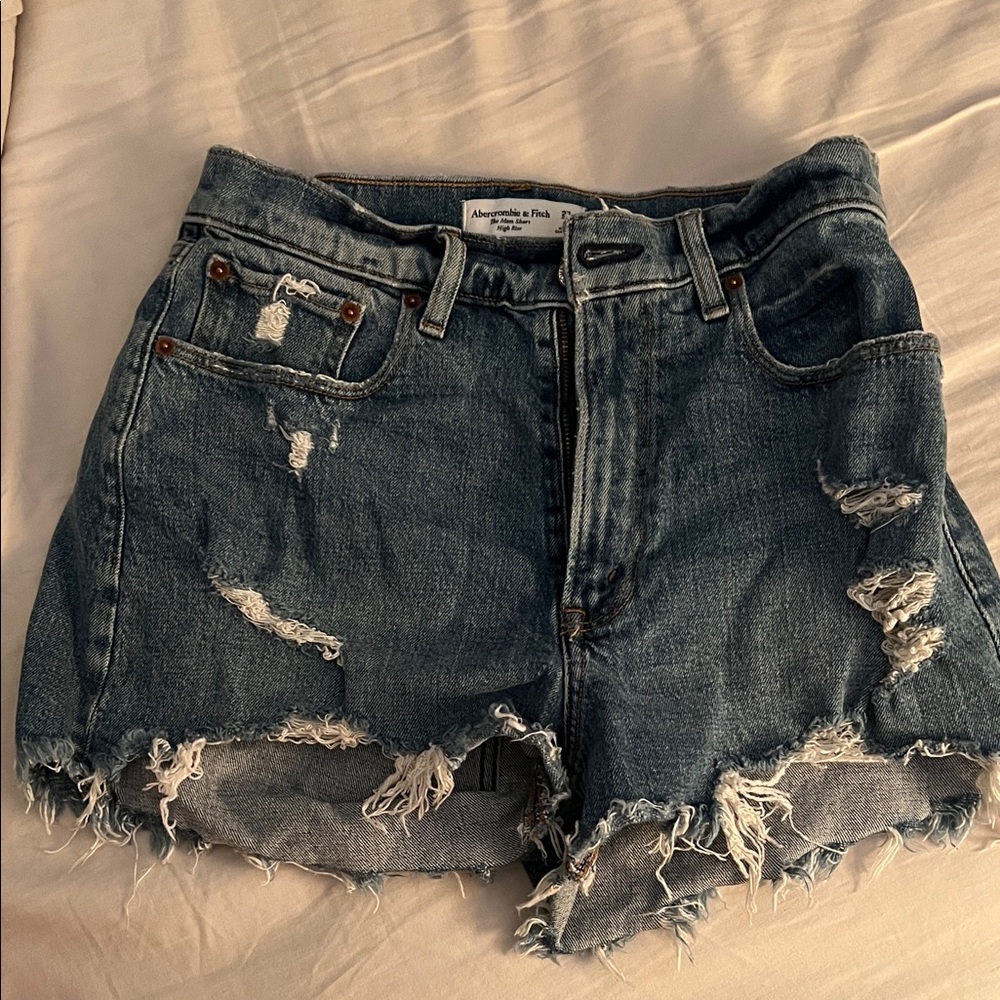 Abercrombie & Fitch Women's Ripped Jean Shorts - Dark Blue